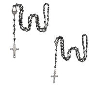 HZAOPZE 2 pcs Acero Inoxidable Colgante Collar Dorado, Jesucristo Crucifijo Cruz Rosario Retro Vintage Oración Grabada, Cadena de 75cm, Regalos para Navidad, Negro, 6mm.