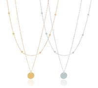 HZAOPZE 2 pcs Collar, Collar Sencillo, 925 Plata Collar, Regalo Navidad,Ideas de Regalos de Feliz Cumpleaños para Mujeres, Oro y Plata
