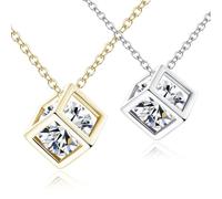 HZAOPZE 2 pcs Collar de Cristal cúbico Collar clavícula Crystalline Zirconia Cristales Rombo Joyería Juegos Joyas Collar con Colgante 45 cmJoyería Juegos de Joyas para Mujeres y Niñas, Oro y Plata