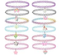 HZAOPZE lindo collar de niña 12 pcs Gargantilla Collar Set para Niños Adolescentes Mujeres, Colgante Colgante Unicornio Arco Iris Gato Corazón Flor Gargantilla Tatuaje de henna elástico elástico