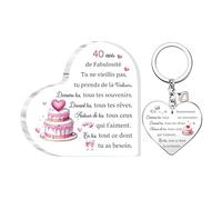 Hzblaz 40 cumpleaños regalos mujeres corazón acrílico placa llavero 2 piezas set mamá abuela madrina tía personalizada apreciar recuerdo cumpleaños amiga abuela oficina signos