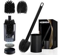 HZBODA Escobillas De Baño Silicona Negra con Soporte De Secado Rápido De Acero Inoxidable Escobilla Baño Silicona WC Negra con 2 Cabezales De Cepillo Escobillero De Pie