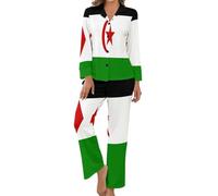 HZCRAES Conjunto De Pijama De Mujeres De Bandera del Sahara Occidental De Manga Larga Pantalones Largos para Mujer De Dos Piezas Otoño E Invierno Pijama Set Ropa De Dormir con Bolsillo Botón Placket