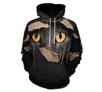 HZCRAES Gato Salvaje 3D Sudadera con Capucha Impresa En 3D, Talla Grande Hombre Vintage Espiando A Los Animales Pullover con Bolsillos, Negro Unisex Manga Larga Chaqueta De Chándal Casual Streetwear