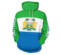 HZCRAES Hombre Sudadera con Capucha, Bandera De Sierra Leona 3D Impresa Hoodies con Bolsillo, Unisex Mujer Otoño Invierno Manga Larga Pull-Over Tops Deportes Sweatshirt Capucha, Azul-Verde