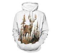 HZCRAES Hombre Sudaderas con Capucha Jerséis 3D Impreso Bosque Reno Animal Vintage Estampado Sudadera Jumper Mujer Jersey De Manga Larga Suave Logotipo Sweatshirt con Bolsillo, Blanco
