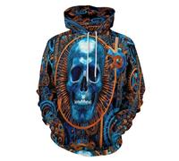 HZCRAES Hombre Sudaderas con Capucha Jerséis 3D Impreso Cráneo Gótico De Metal Steampunk Estampado Sudadera Jumper Mujer Jersey De Manga Larga Suave Logotipo Sweatshirt con Bolsillo, Azul Oscuro