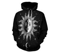 HZCRAES Hombre Sudaderas con Capucha Jerséis 3D Impreso Sol Misterioso Luna Tarot Cielo Estrellado Estampado Sudadera Jumper Mujer Jersey De Manga Larga Suave Logotipo Sweatshirt con Bolsillo, Negro