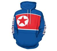 HZCRAES Sudadera con Capucha Bandera de Corea del Norte para Hombre, Talla Grande Sudadera con Impresa En 3D con Bolsillo, Chaqueta Informal Manga Larga Harajuku Otoño, Azul Marino