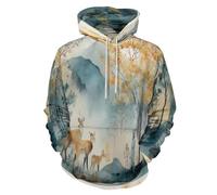 HZCRAES Sudadera con Capucha Ciervo del Bosque Acuarela para Hombre, Talla Grande Sudadera con Animal Natural Impresa En 3D con Bolsillo, Chaqueta Informal Manga Larga Harajuku Otoño, Azul Claro