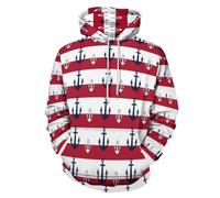HZCRAES Sudadera con Capucha para Hombre Suéter Divertido 3D De Ancla Rayas Rojo Y Blanco Hoodie Jersey De Temática Náutica Manga Larga para Invierno Informal Cómodo Holgados Cómodo Sudadera