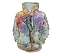 HZCRAES Sudadera con Capucha Unisex 3D Pulóver Blusa Sweater Hoodie Jersey Sweatshirt con Estampado Árbol Arcoíris Ensueño Planta Acuarela Suéteres De Manga Larga con Bolsillo, Azul Claro, S-6Xl