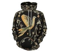 HZCRAES Sudadera Hombre con Capucha Flores Vintage Pájaros Sudaderas Hombres Running Deportivas con Bolsillo Animales Art Nouveau Sweatshirt Manga Larga Pullover Hoodie Holgados Ropa De Trabajo Negro