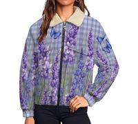 HZCRAES Sudaderas Con Mariposa Lavanda Para Mujer Chaquetas Chandal Invierno Con Cremallera Sudadera Forro Polar Cazadora Mujer Termica Cuadros Campestres Chaqueta Manga Larga, Morado Oscuro