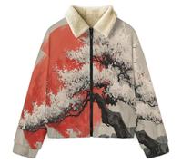 HZCRAES Sudaderas Mujer Con Impresa Atardecer Árboles En Flor Cremallera Forro Polar Ropa De Invierno Fleece Chaqueta Outwear Pintura Al Óleo Japonesa Sweatshirt Casual Deportiva Sudadera, Caqui