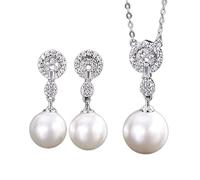 HZCVSG 12-14mm White Black Big Pearl Diamond Pendant Necklace Drop Earrings for Women Anniversary Wedding Jewelry Sets