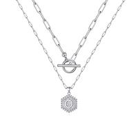 HZCVSG 14K Real Plated Initial Necklace Hexagon Pendant Toggle Clasp Layering Chain Gold Layered Choker Necklaces for Women