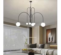 HZCVSG 6-Light Chandelier Nordic Pendant Light Adjustable Height G9 Fixture Glass & Metal Ceiling Lamp for Dining Room Living Room Kitchen Bedroom Black