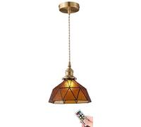 HZCVSG Battery Operated Pendant Light with Blue Stained Glass, Remote Control & USB Charging - Elegant Kitchen, Dining Room and Hall Decor