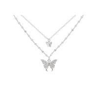 HZCVSG Bohemian Butterfly Pendant Silver Crystal Choker Layered Insect Chain Necklace Jewelry for Women