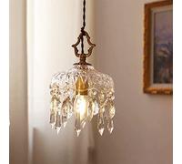 HZCVSG Brass Crystal Pendant Light Patterned Glass Shade Kitchen Island Hanging Lamp Dining Table Chandelier Nightstand Light for Restaurant & Home Decor.