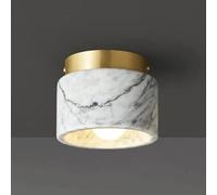 HZCVSG Brushed Brass Black Ceiling Hallway Light Cylinder Natural Stone Marble Shade Small Close to Ceiling Light Fixture - Porch Entry Ceiling Light,for Various Rooms