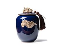 HZCVSG Cremation UrnsFor Ashes Funeral urn Cremation urns Adults Children Pet urns Sealed Against Moisture Gilt Ornamentation Exquisite Pattern Relief Fringe Shape Souvenir (Color : Blue) Good
