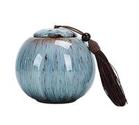 HZCVSG Cremation UrnsFor Ashes Souvenirs Cremation urns Small Bone Burial urns for The Ashes of Humans and Pets Household Ceramic Metal Double-Layer Screw Cap Tightly Sealed 11 * 9.5cm (Color : Blue)