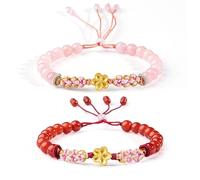 HZCVSG Crystal Bracelet Feng Shui Wealth Bracelet Natural Chakra Gemstone Bracelet Pure Silver Flower Charm Peach Blossom Agate/Rose Quartz Bangle Vacation Jewelry Talisman Money Love/2178