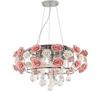 HZCVSG Crystal Chandelier Pink Ceramic Rose Flower Pendant Light Round Ceiling Decoration 23.6inch,for Various Rooms
