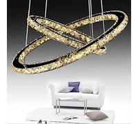 HZCVSG Crystal Pendant Light for Dining Room Oval 2-Light Chandelier in Chrome Metal Ring Ceiling Fixture for Living Room & Kitchen Ø30+50cm