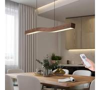 HZCVSG Dimmable Walnut Linear Pendant Light with Remote Control Height Adjustable Chandelier for Dining Room Kitchen Office - 90cm Wooden Hanging Lamp