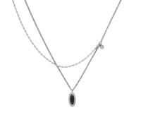 HZCVSG Fashion Black Agate Necklace for Women Double Layer Ellipse Versatile Jewelry Gift252