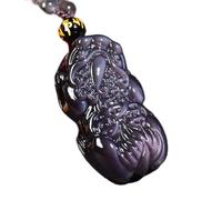 HZCVSG Feng Shui Lucky Three Coins Wealth Natural Golden Black Obsidian Crystal Necklace Protection Talisman Prosperity Money Good Luck