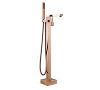 HZCVSG Freestanding Tub Filler Rose Gold Floor Mounted Bathtub Faucet Solid Brass Bath ° Swivel Spout Single Handle Cold and Hot Bathroom Mixer Tap with Hand Shower