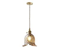 HZCVSG Glasblumen Pendant Light Lily of The Valley Adjustable Cable Socket Decorative Brass-Finish Chandelier Single Hanging Ceiling Lamp Stylish Fixture