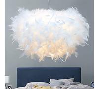 HZCVSG Hand-Woven White Feather Chandelier Lamp, 50cm/19.7" for Living Room & Bedroom