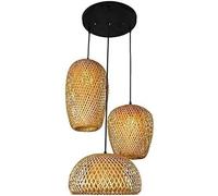 HZCVSG Handmade Natural Rattan Art Hanging Lamp Southeast Asian Chandelier, Three-Headed Disc Pendant Light,for Various Rooms