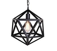 HZCVSG Industrial Geometric Pendant Light - Black Polyhedron Iron Chandelier Metal Cage Hanging Lamp for Bar Restaurant Café Loft Classic Barn Decor