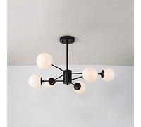 HZCVSG Nordic Creative Home Interior Sputnik Chandelier Black Long Pole Pendant Milk White Glass Shade Hanging Lamp Used in The Living Room and Restroom
