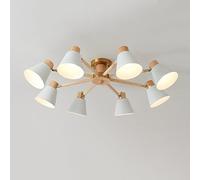 HZCVSG Nordic Wood Chandelier - Pendant Light with White Metal Shade Ceiling-Mounted Wooden Lamps for Living Room and Dining Room Decor