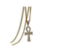 HZCVSG Paperclip Gold Plated Ankh Pendant Flat Figaro Chain Egyptian Cross Necklace for Women