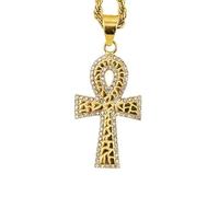 HZCVSG Paperclip Gold Plated Ankh Pendant Flat Figaro Chain Egyptian Cross Necklace for Women