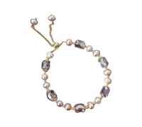 HZCVSG Retro Purple Crystal Pearl Bracelet, Layered Pure Pearl Bracelets Handmade Vintage Stylish Bracelets