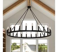 HZCVSG Rustic Farmhouse 12 Light Black Wagon Wheel Chandelier for Living Room and Foyer