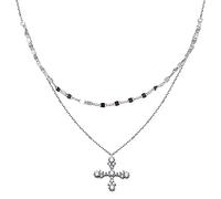 HZCVSG Silver Color Double-Layer Necklace for Women Cross Clavicle Chain Short Choker Female Korean Personality Jewelry