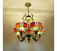 HZCVSG Styled Ceiling Chandelier with 5 Lights for Living Room, Bedroom and Dining Room - Victorian Stained Glass Pendant Light