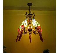 HZCVSG Styled Ceiling Chandelier with 5 Lights for Living Room, Bedroom and Dining Room - Victorian Stained Glass Pendant Light