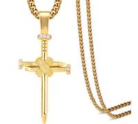 HZCVSG TUHE Hip Hop Nail Cross Faith Pendant for Men Women, 18K Gold AAA CZ Iced out Simulate Diamond Accents Bling Charm Necklace with Stainless Steel Rope Chain in Platinum Plated