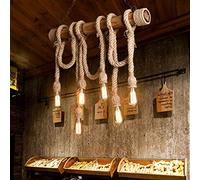 HZCVSG Vintage Chandelier with Retro Hemp Rope Pendant Light for Dining Room and Office - D78cm